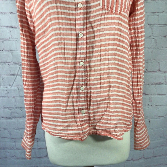 STYLUS Salmon and White Striped Button Down Long Sleeve Top - Size Medium - Picture 5 of 8